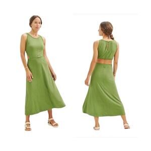 Amour‎ Vert Kelly Ribbed Dress Olive Green Open Back Cutout Midi Size Large